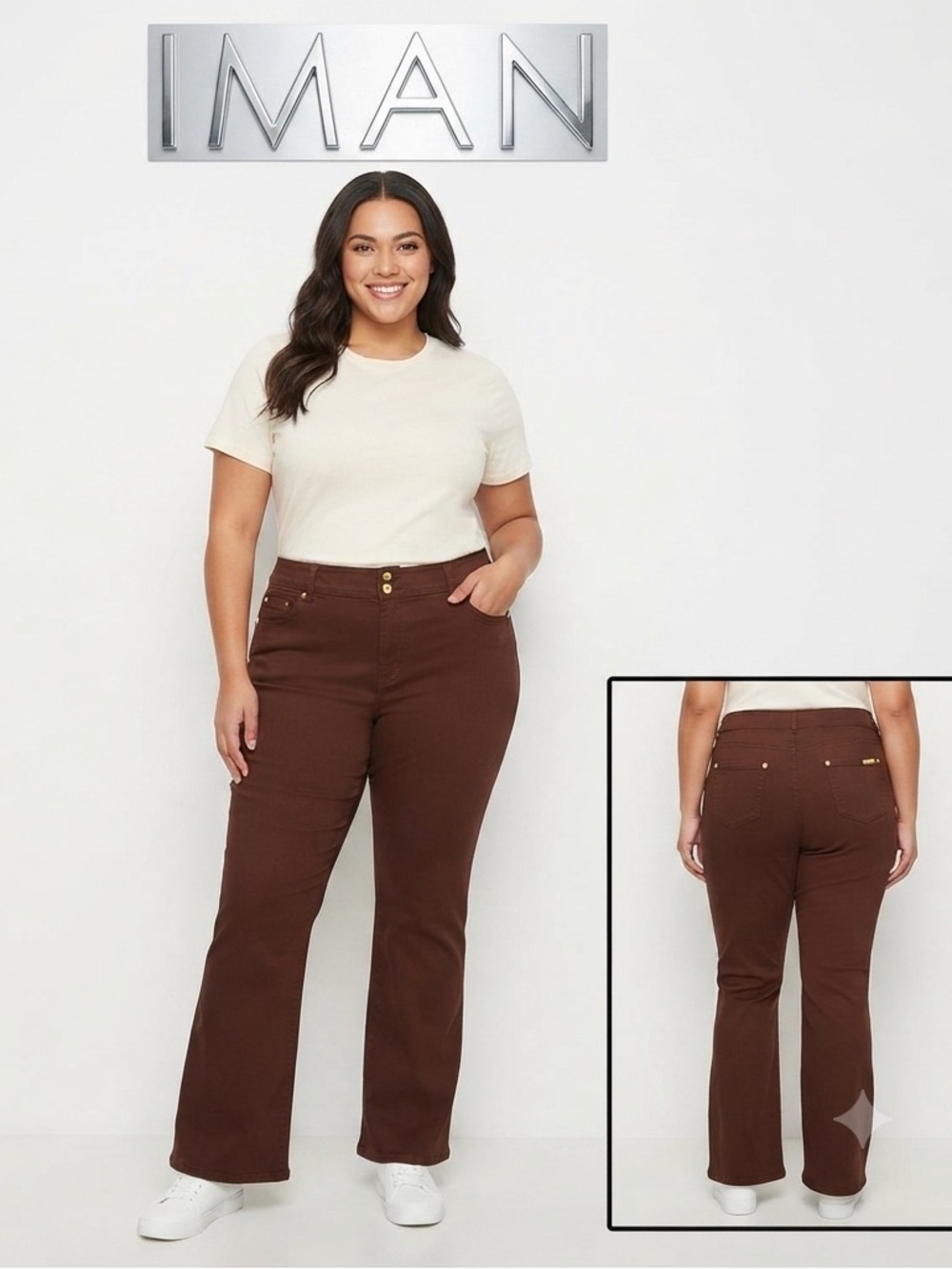IMAN Dark Brown Women’s High Waisted Slimming Boot Cut Petite Jeans NWT  24WP